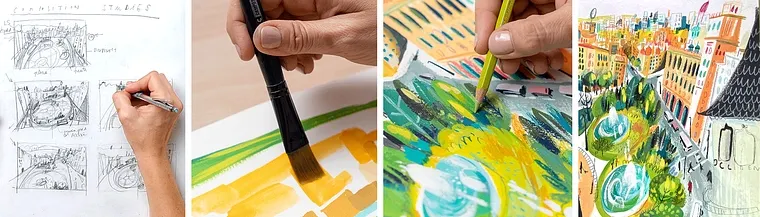 Malerisches Skizzenbuch mit Gouache