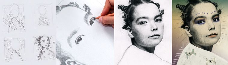Graphite Portraits with Digital Design