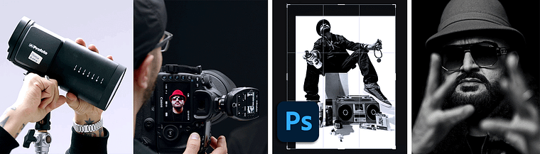 Portret fotograficzny z czarno-białą postacią