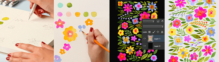 Vibrant Floral Patterns with Watercolors