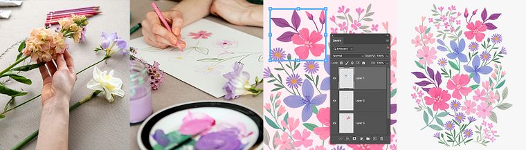 Ilustração e design de padrões florais
