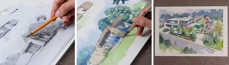 Freihändige Architekturillustration