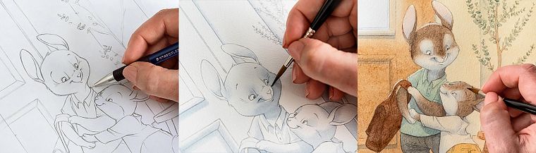 Tierfiguren in Aquarell für Kinderbücher