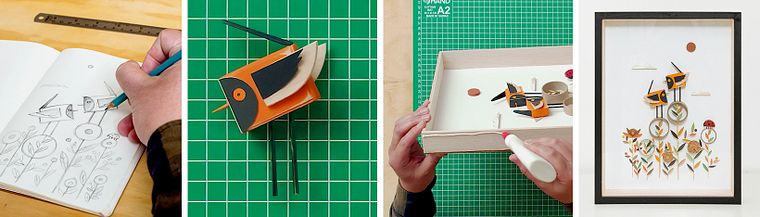 3D Illustration with Paper, Cardboard, and Wood