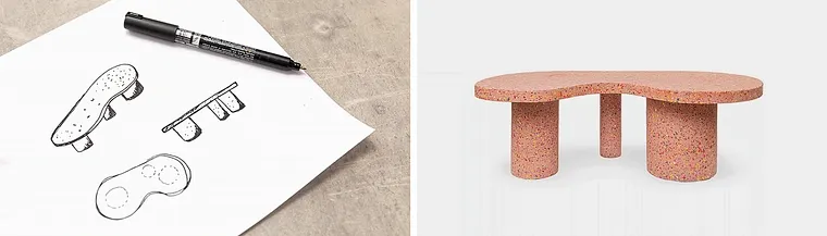 Design e fabbricazione di mobili curvi in cemento
