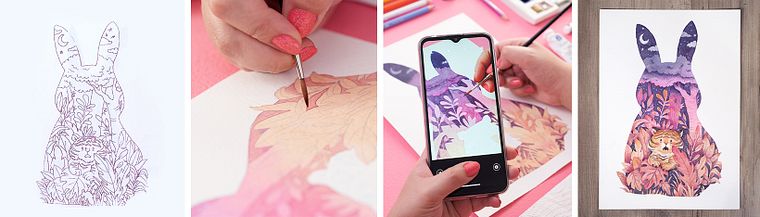 Negative Watercolor Painting for Children's Illustration