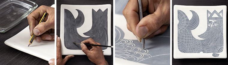 Ilustração em cerâmica com scratch art