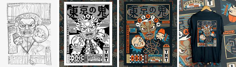 Ilustración digital japonesa estilo vintage