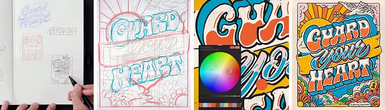 Storytelling visual con lettering manual e ilustraciones