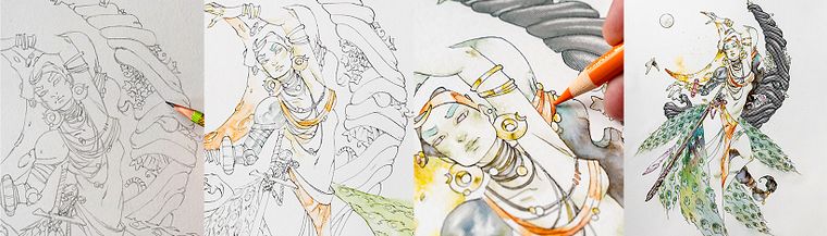 Fantastical Characters with Ink and Watercolor 