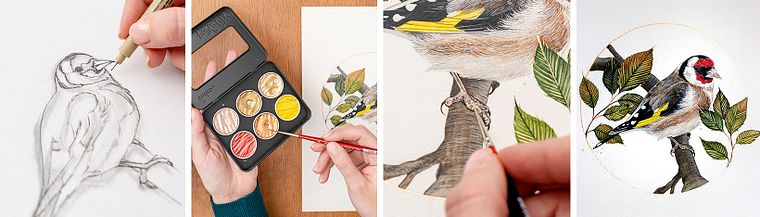 Filigrane Aquarellmalerei mit Metallic-Akzenten