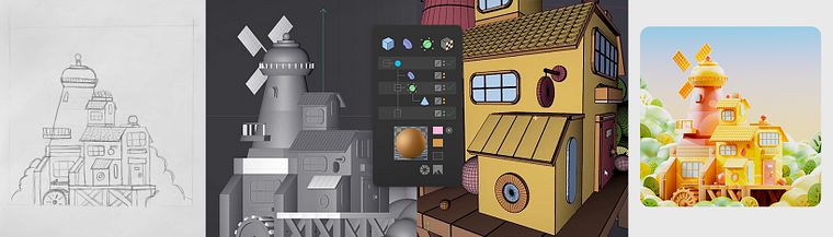 Modélisation d'un monde 3D coloré sur Cinema 4D et Redshift