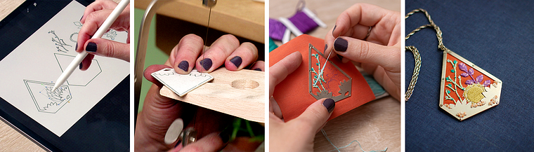 Metallschmuck mit Stickerei