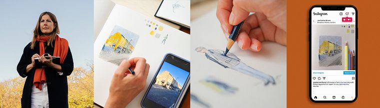 Sketchbook ilustrado com lápis de cor