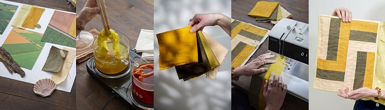 Handmade Patchwork Wall Hanging with Naturally-Dyed Textiles