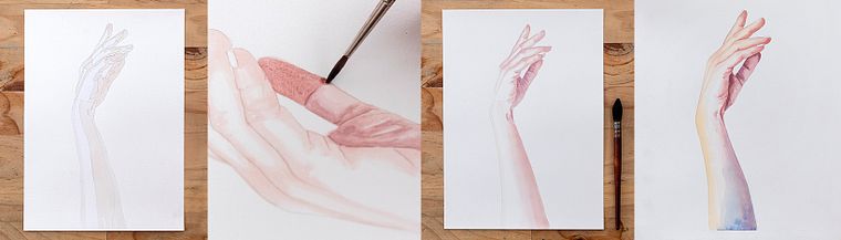 Illustreer handen met aquarel