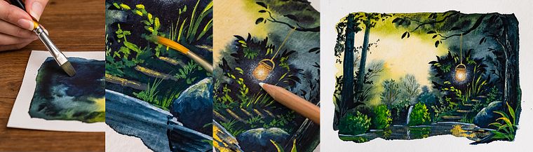 Paesaggi fantasy con acquerello e gouache