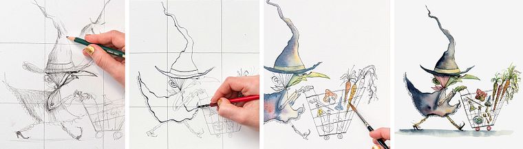 Character design espressivo con acquerelli e pennino