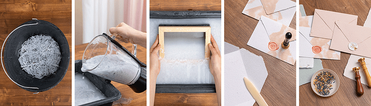 Handgeschöpftes Recyclingpapier: Gestalte ein Briefpapier-Set