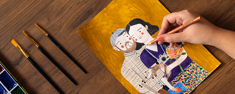 Ilustração divertida com aguarela e lápis de cor