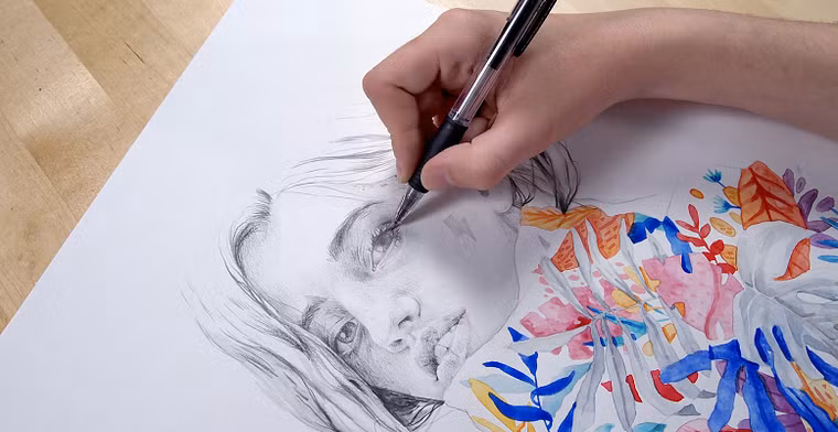 Porträt mit Bleistift, Farbtechniken und Photoshop
