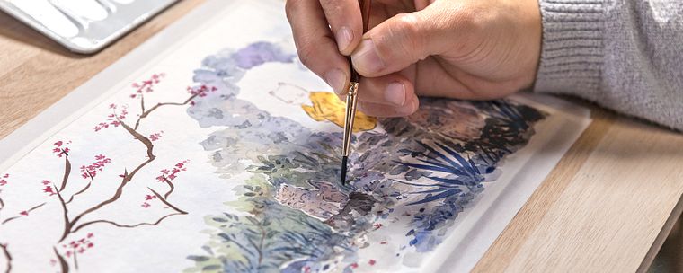 Aquarellillustration mit japanischen Einflüssen