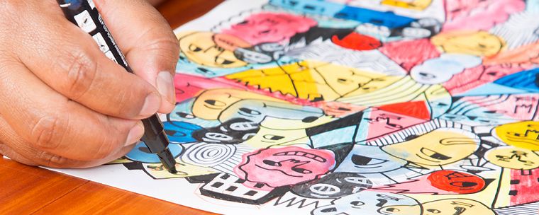 Ilustración manual inspirada en técnicas digitales