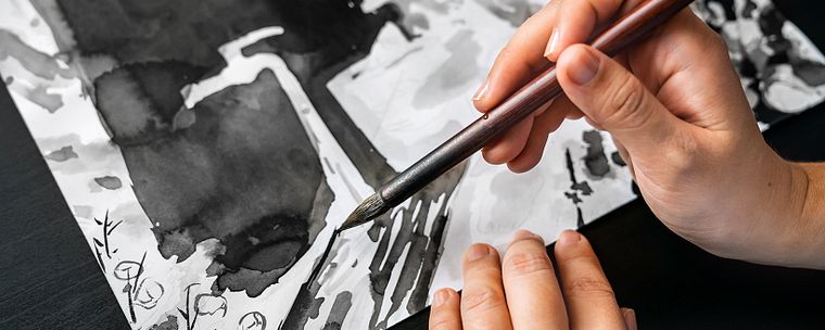 Tuscheillustration mit japanischem Einfluss
