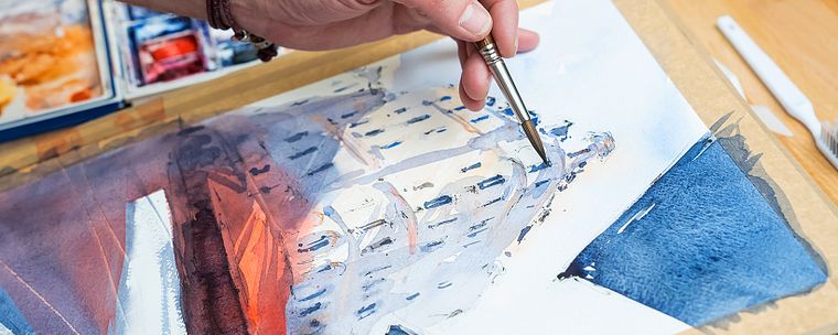 Rysunek architektoniczny akwarelą i tuszem