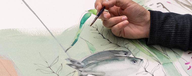 Aquarellillustration von Meereswelten
