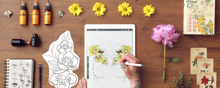 Botanisches Tattoo-Design mit Procreate