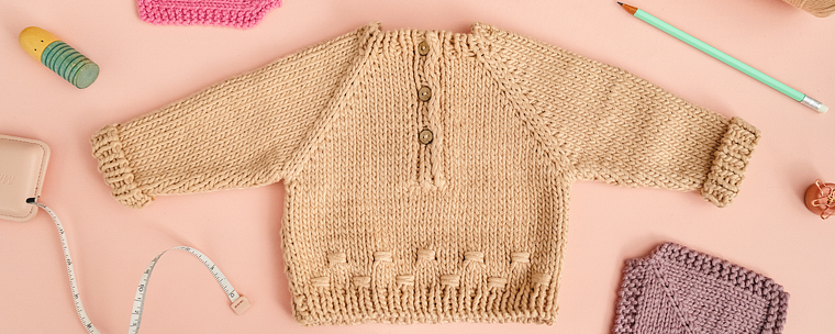 Tricô para roupas infantis com raglan top-down