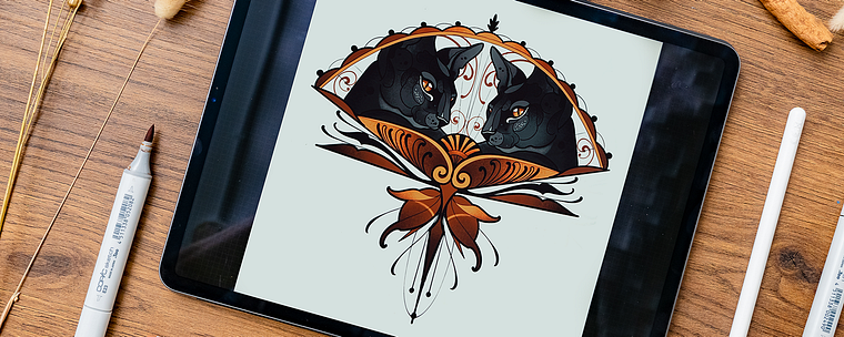 Diseño de tatuajes artísticos con efectos dorados en Procreate