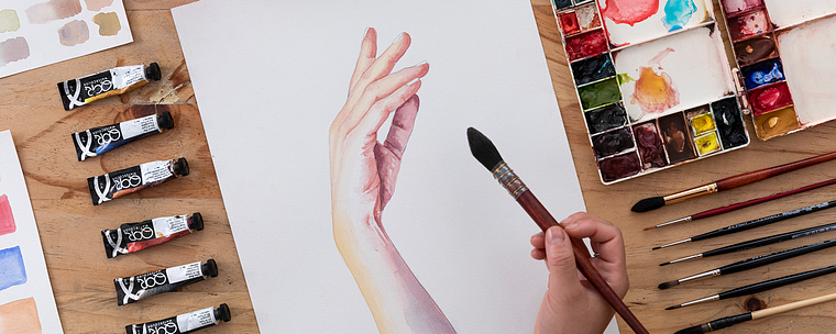 Illustreer handen met aquarel