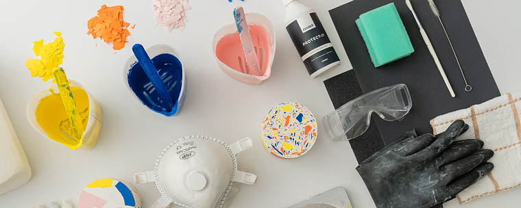 Accessoires d'intérieur en terrazzo et résine Jesmonite