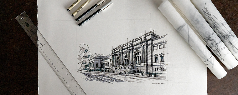 Urbane Architekturskizzen mit Tusche