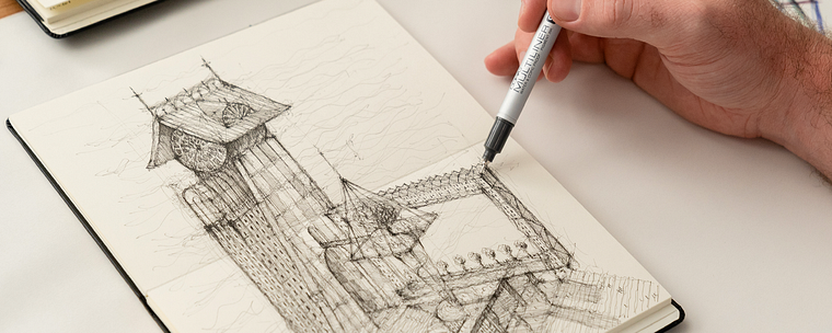 Artistic Architectural Drawing with Ink