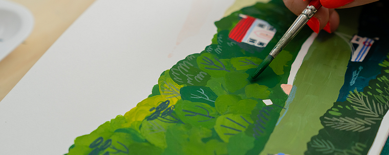Reiseskizzenbuch-Illustration mit Gouache