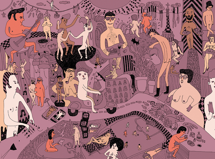 Nudistas en Barcelona - Ilustración tradicional