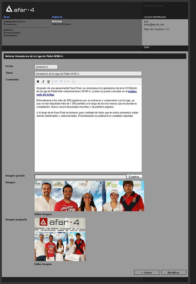 xHTML + CSS + Javascript + PHP + MySQL + CMS (Gestor de Contenidos) - Afar4 Promociones 5