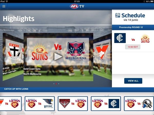 AFL iPad video client app 1