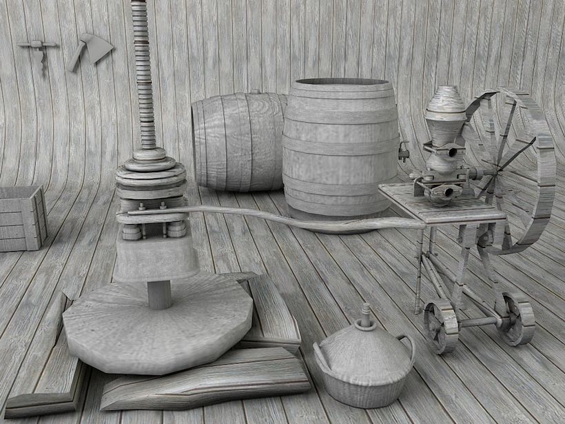 Objetos low poly de bodegas de vino en 3D 3