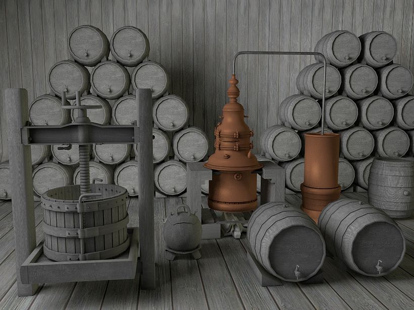 Objetos low poly de bodegas de vino en 3D 2