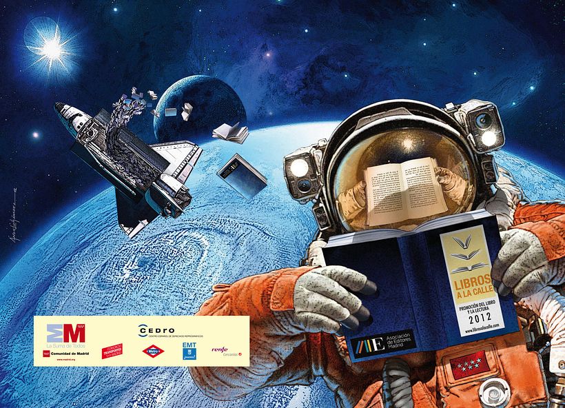Diseño e ilustración para la carpeta de prensa de la Campaña de Fomento de la Lectura 2012 "Libros a la Calle" de la Comunidad de Madrid. -1