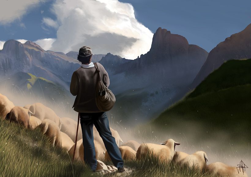 Pastor - Pintura digital realizada con los dedos en el ipad -1