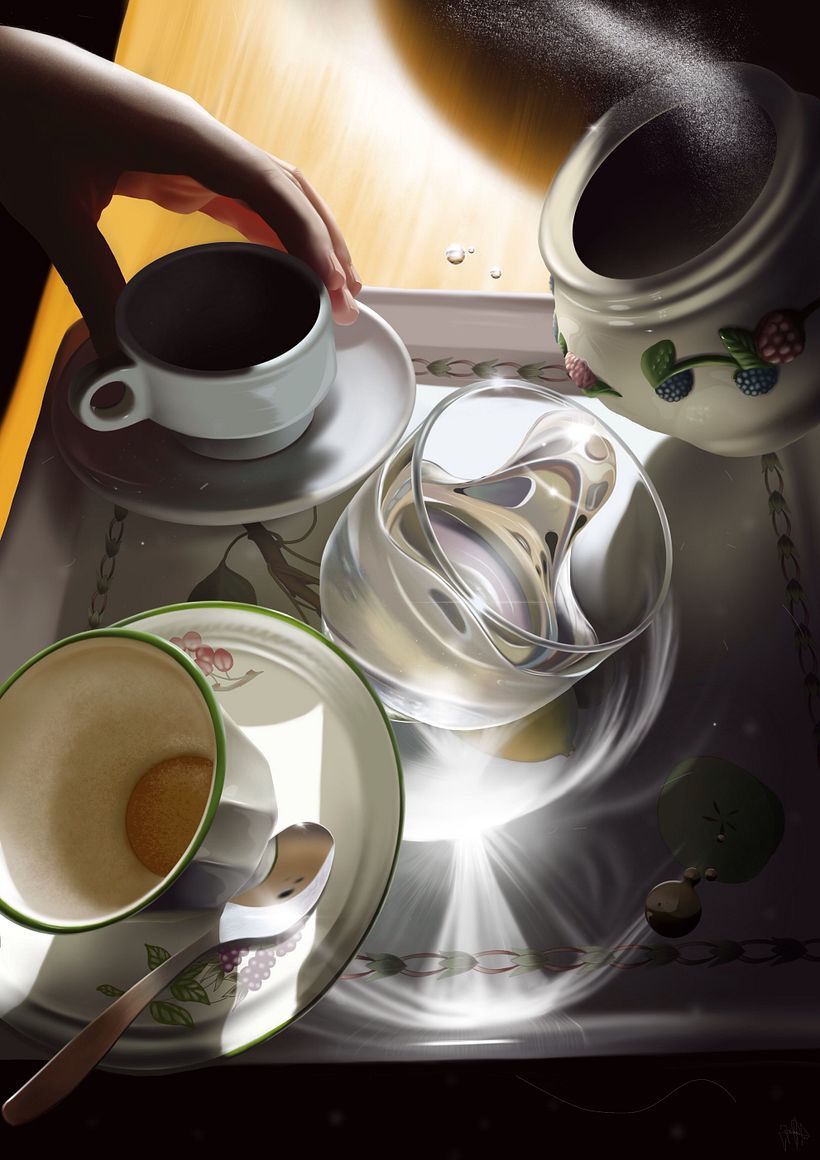 Café desgravedado - Pintura digital realizada con los dedos en el Ipad -1