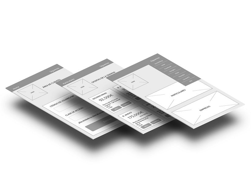 Wireframes para portal inmobiliario móvil E-commerce 1