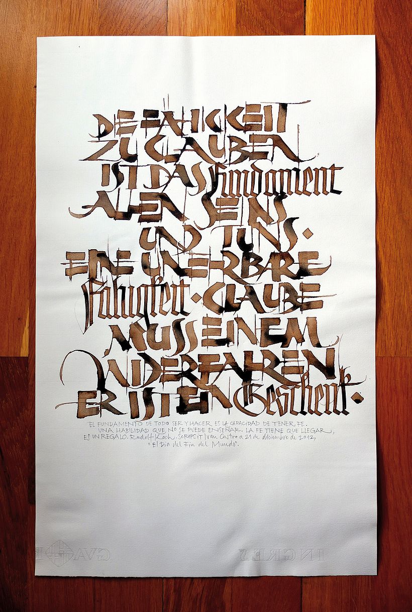 Fähigkeit. Trabajo personal, interpretación caligráfica de un texto de Rudolf Koch. 0