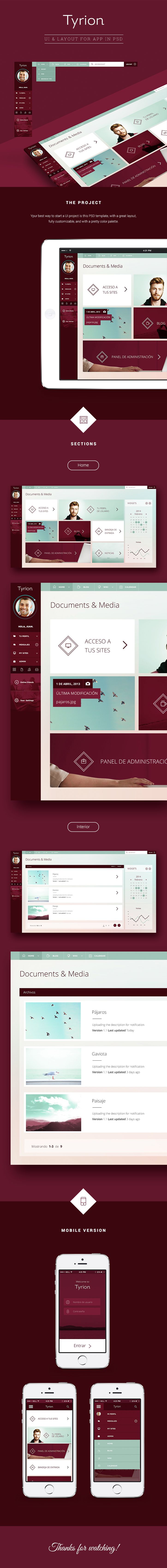 Tyrion. Modelo PSD de interface do usuário e layout. 1