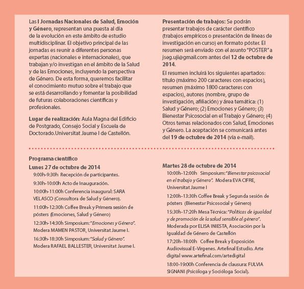 Cartelería Jornadas de Salud, Emociones y Género 1